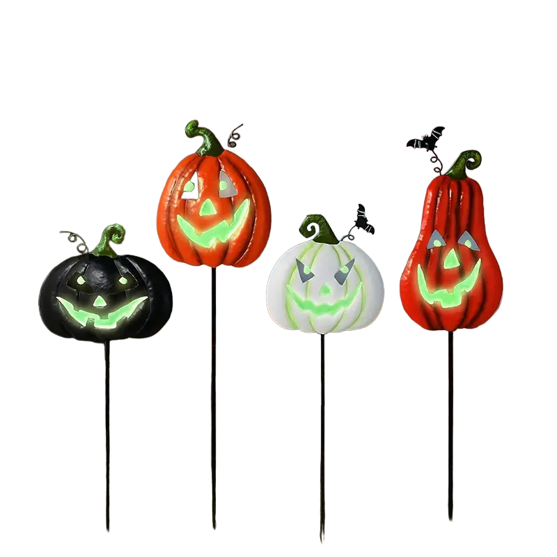 Spooktacular Glow: Set of 4 Halloween Fluorescent Pumpkin Yard Signs