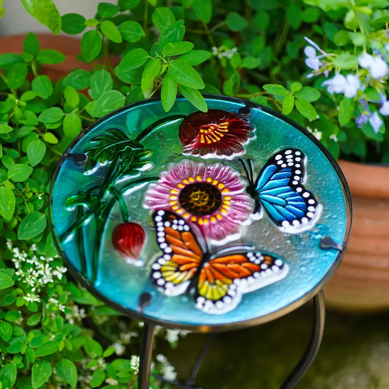 Terrance Floral Patio Side Table - Small Outdoor Glass End Table