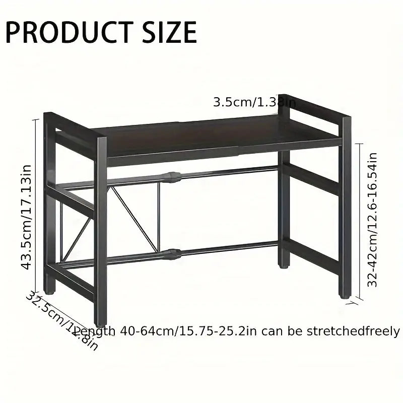 Retractable Microwave Oven Storage Rack - Single Layer, Countertop Bracket Shelf (Black)
