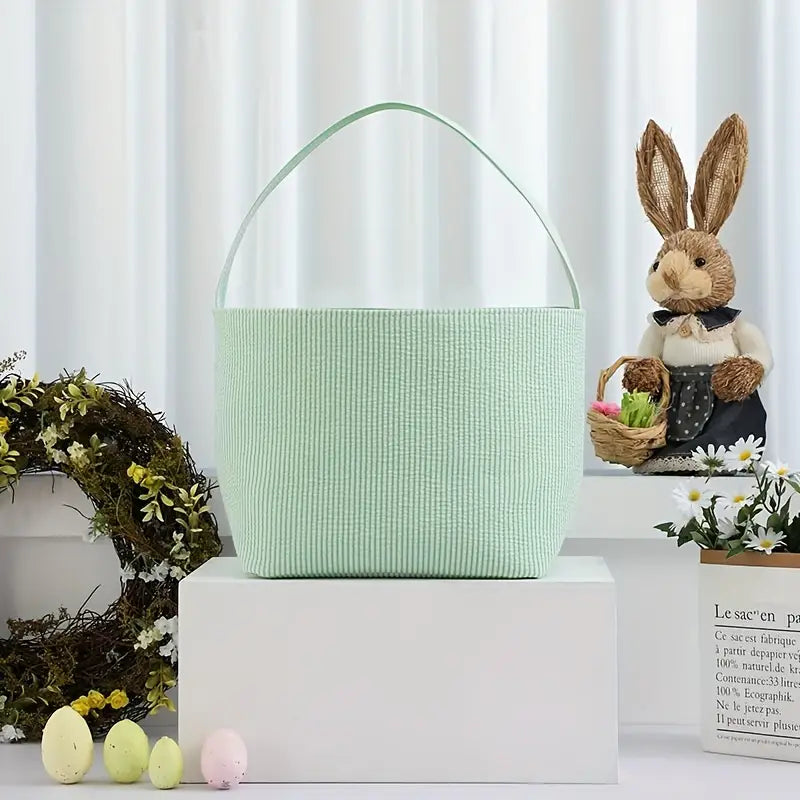 Easter Delight 3-Piece Seersucker Bunny Bag Set for Egg Hunting