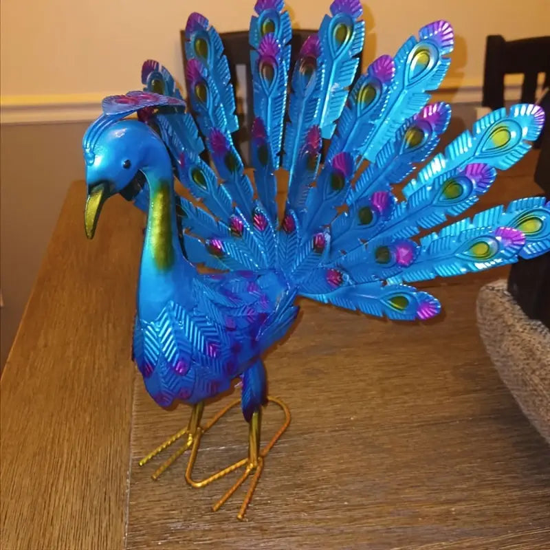 Exquisite Painted Peacock Garden Sculpture - Elegant Metal Animal Figurine for Easter