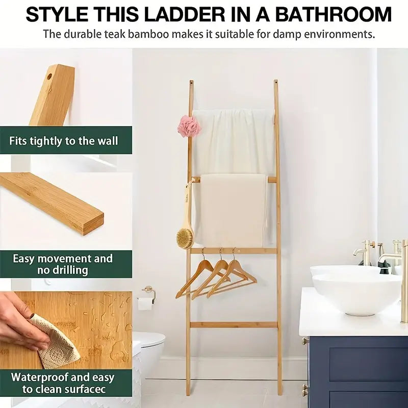 Ladder Style Storage Rack - Space Saving Towel and Blanket Organizer