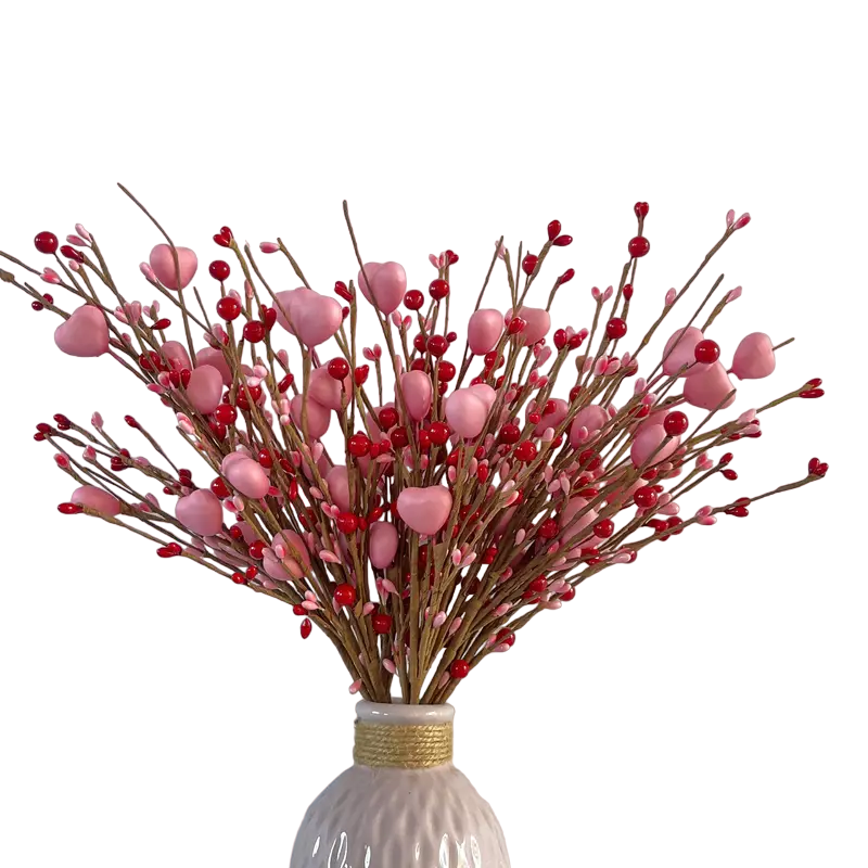 8pcs Heart-shaped Pink and Red Berry Stems