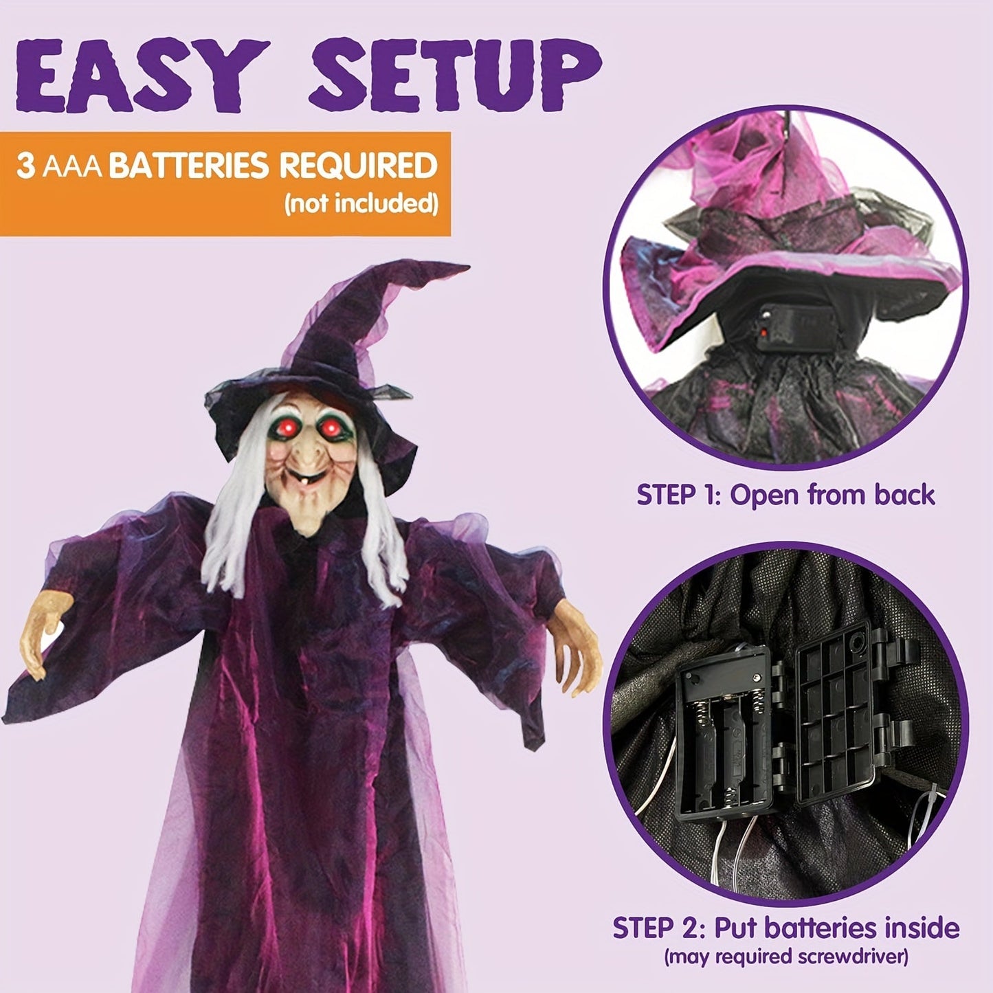 Animated Hanging Witch with Light-Up Eyes