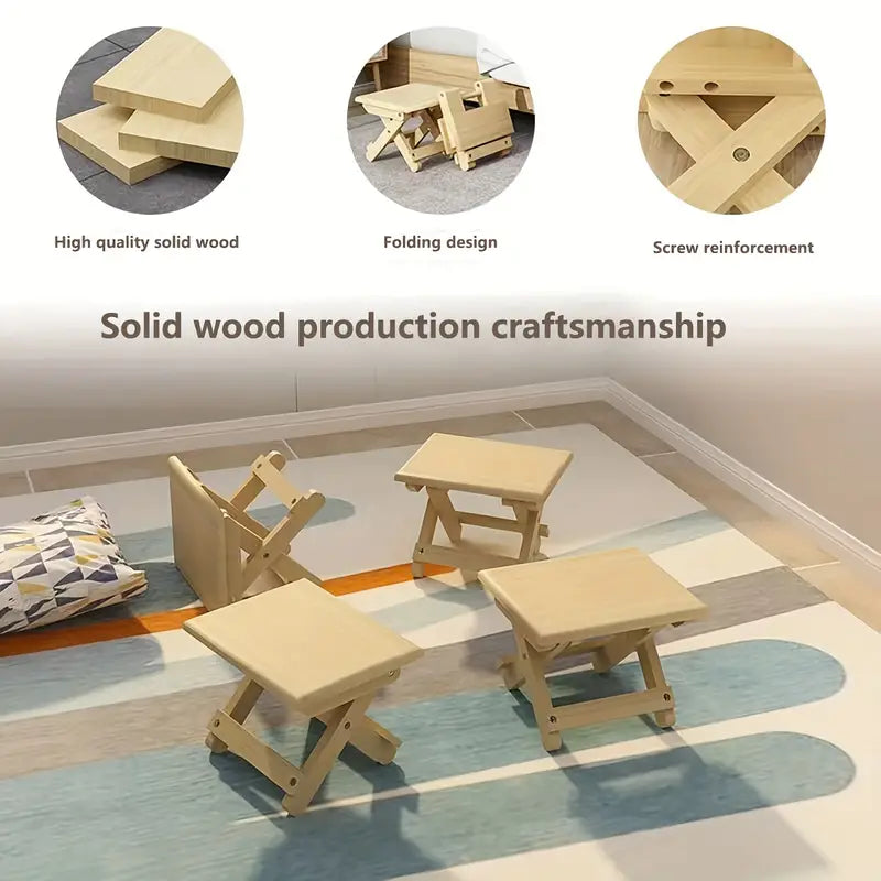 Portable Outdoor Solid Wood Folding Stool