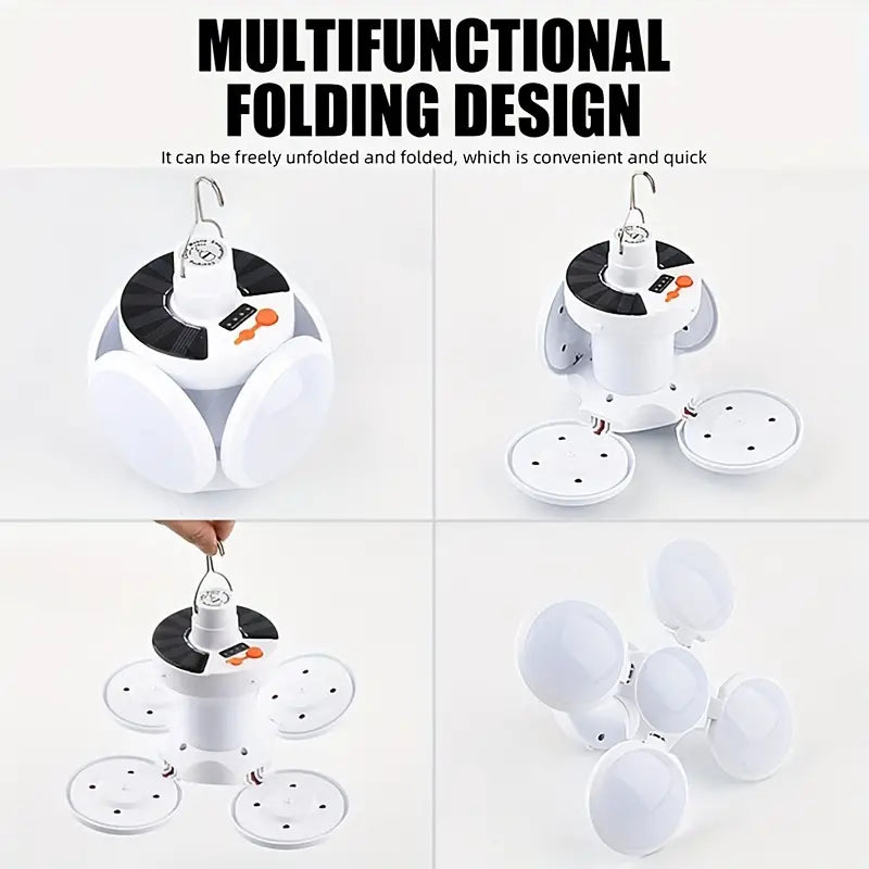 Solar Folding Light with Power Display - Portable USB Rechargeable LED Bulb
