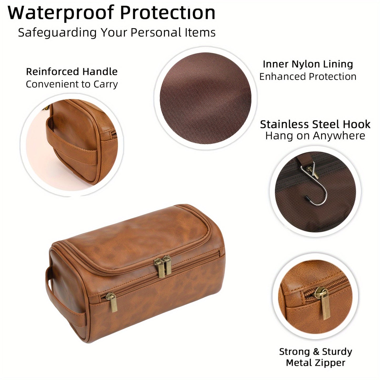 Men's Large Capacity Toiletry Bag  – Zipper Closure with Top Single Handle Strap