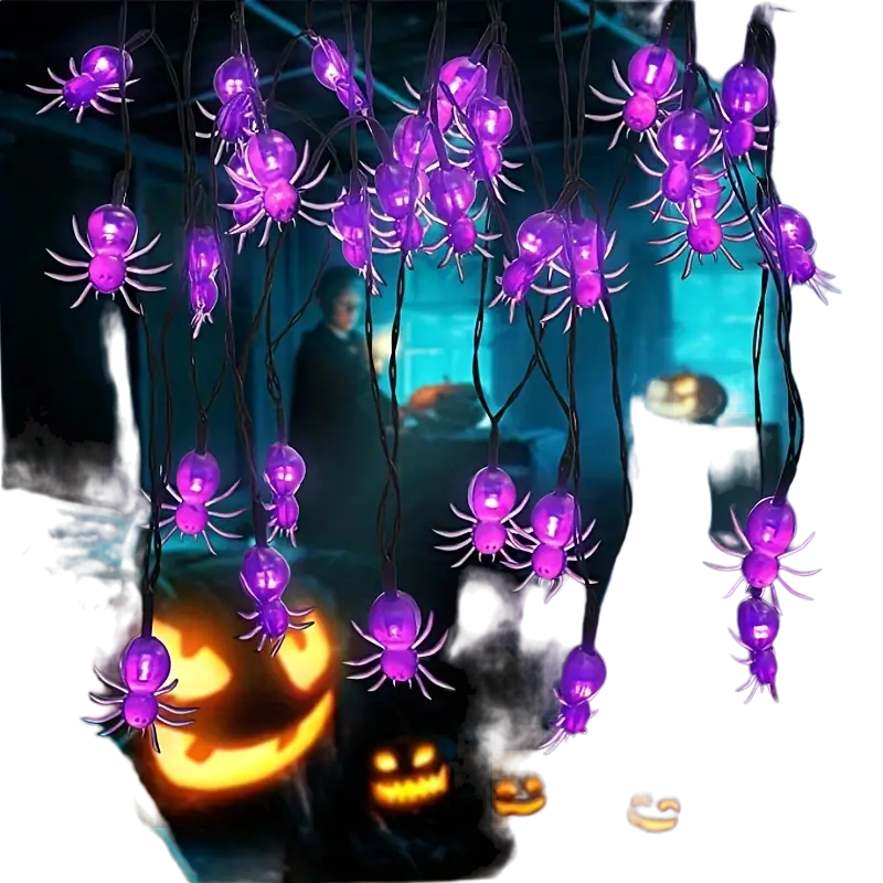 Solar-Powered Spider String Lights for Spooktacular Nights