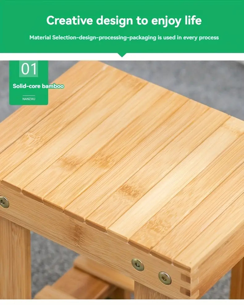 Bamboo Children's Small Stool - Square Shape, 25cm High