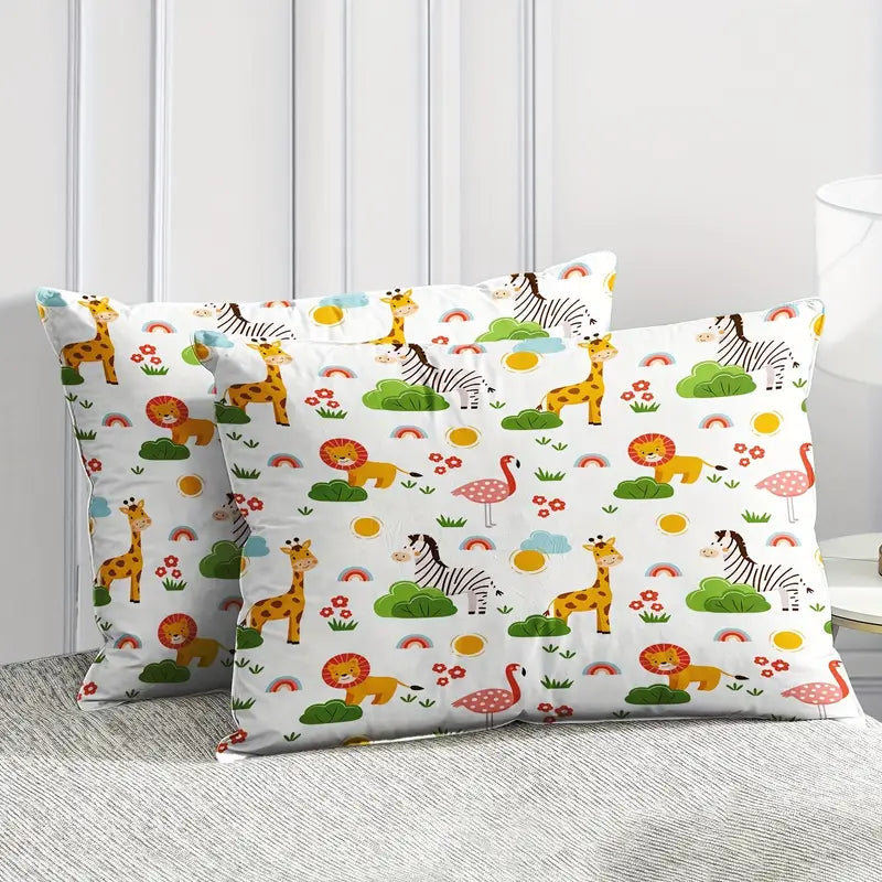 Cartoon Animal Microfiber Duvet Cover Set - Lion, Flamingo, Deer, Zebra Print (3pcs)