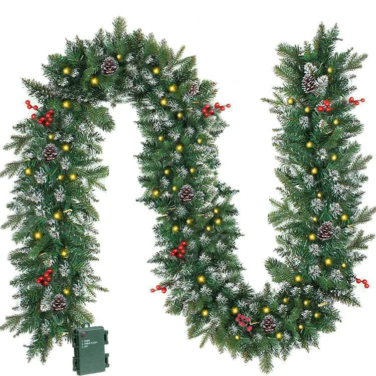 8.86ft/270cm Handmade Christmas Garland with Red Berry Branches