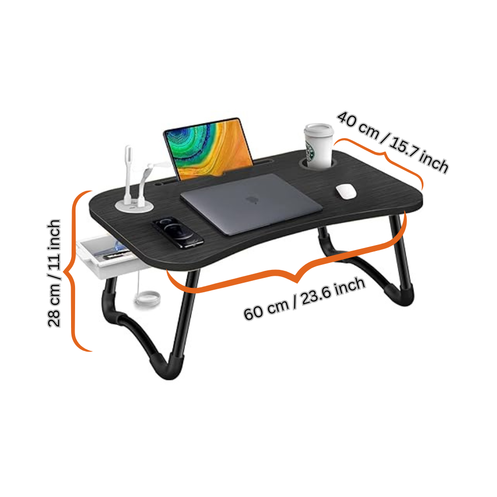 Laptop Desk Bed Table Tray Folding Breakfast Table Portable Lap Standing Desk Notebook Stand Reading Holder for Bed/Sofa Large Lap Desk with USB-Charger and Cup-Holder