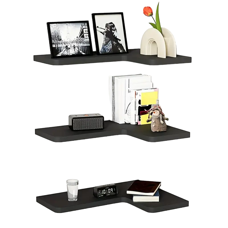 Contemporary Black Corner Floating Shelves - Set of 3