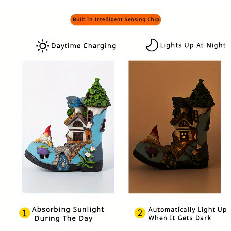Resin Solar Gnome Treehouse Statue Outdoor Decor