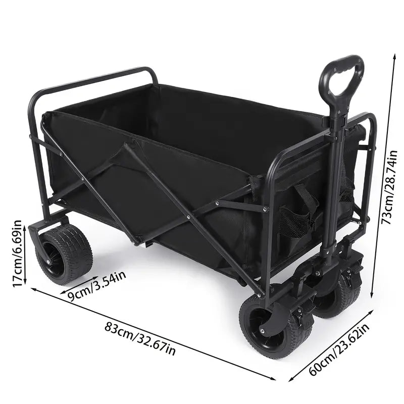Heavy Duty Foldable Camping Wagon with Wide Wheels - Black