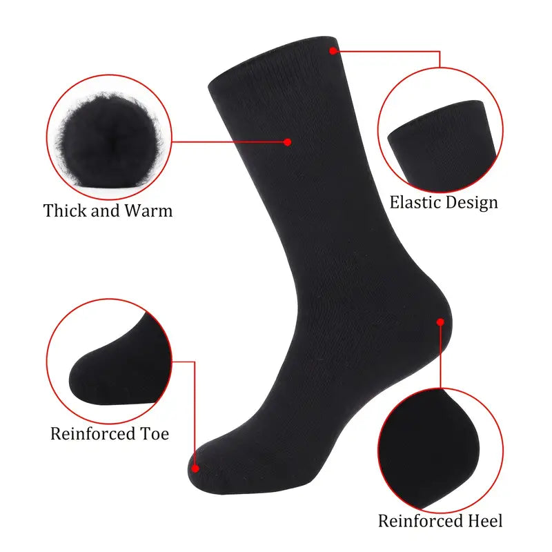 3 Pairs Black Heat Socks: Winter Warm Thermal Crew Boot Socks