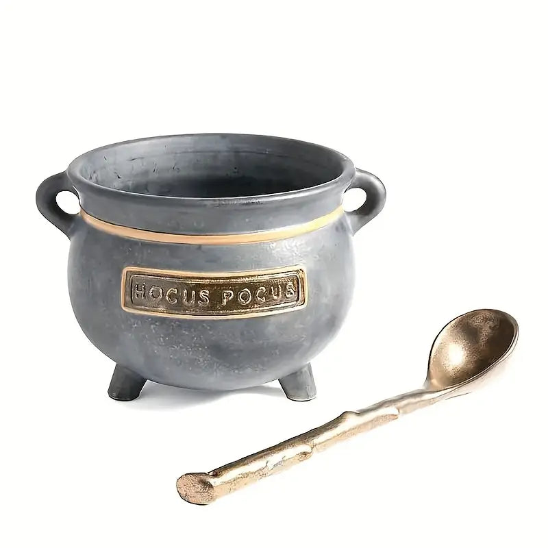Mini Resin Pot With Black Stand - Witch Cauldron Serving Set