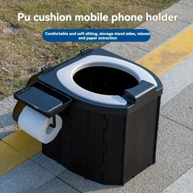Portable Folding Toilet with PU Seat Cushion - Ideal for RV, Car, Camping