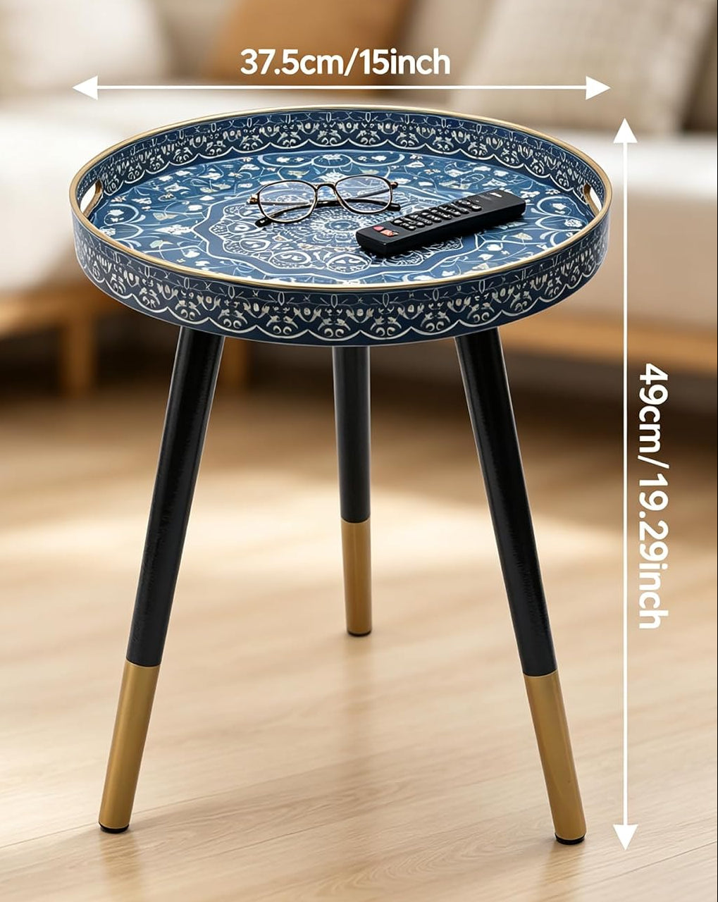 Outdoor Round Tray Table with Wooden Legs