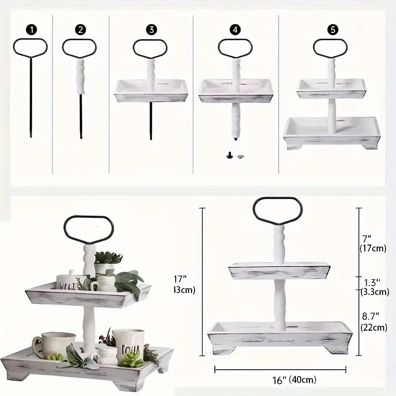 Rustic Wood Tiered Tray Stand - Farmhouse Chic Daily Decor