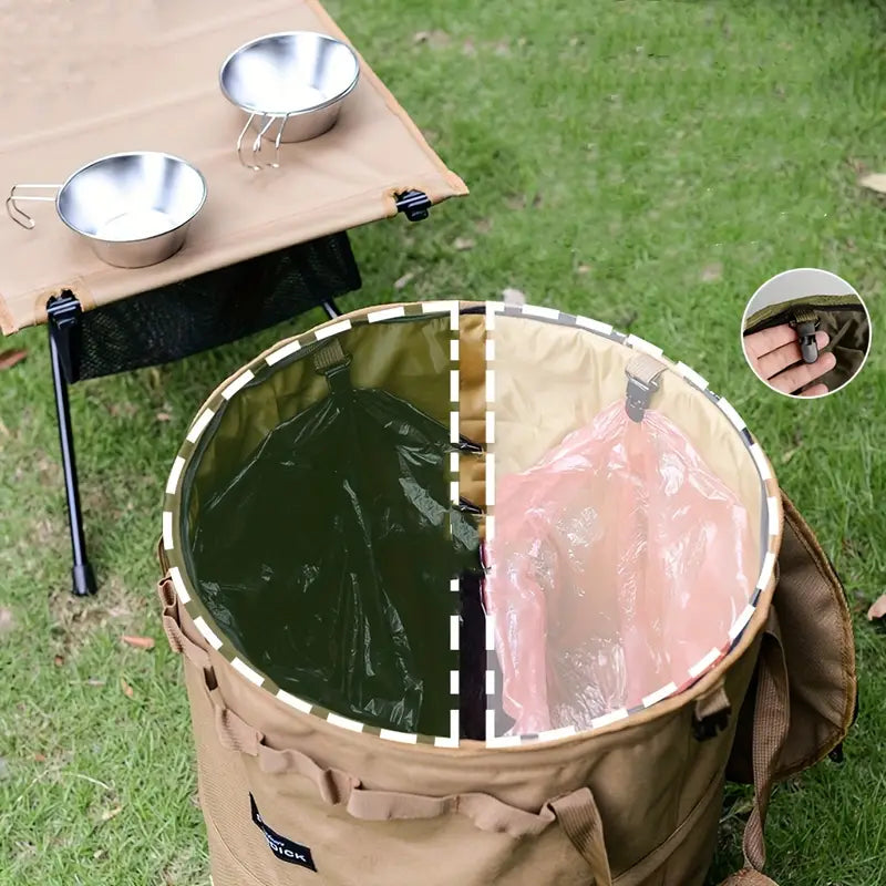 Khaki Portable Collapsible Rubbish Bin: Perfect for Outdoor Adventures