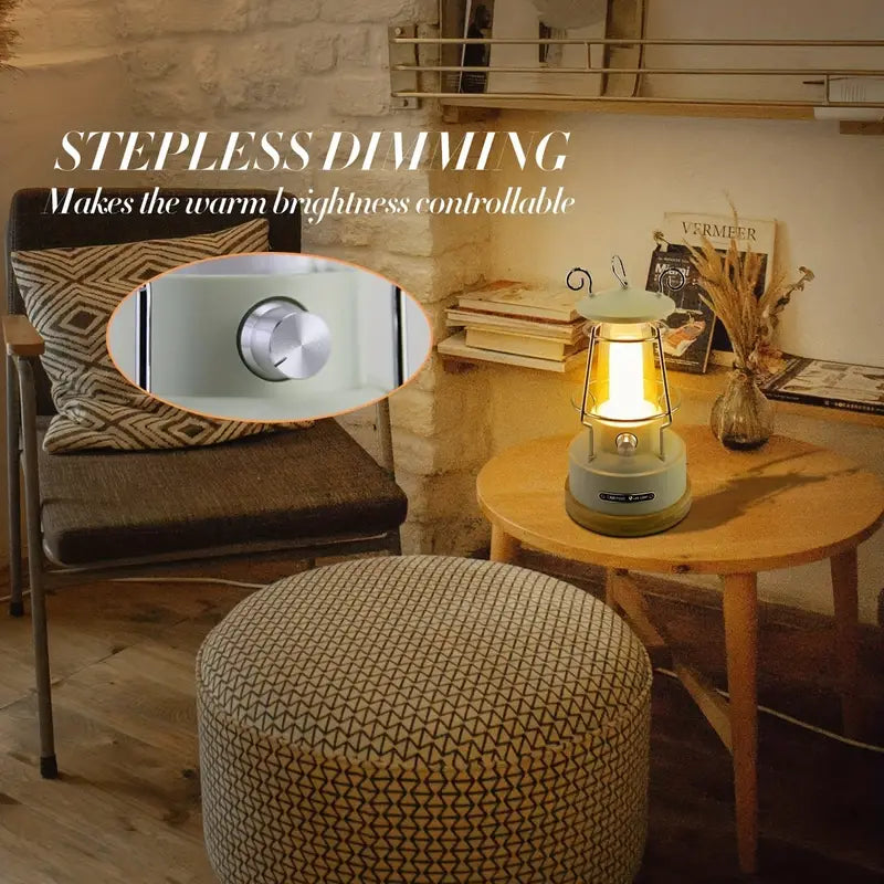 Vintage Rechargeable Camping Lantern - Dimmable LED, Waterproof Retro Light