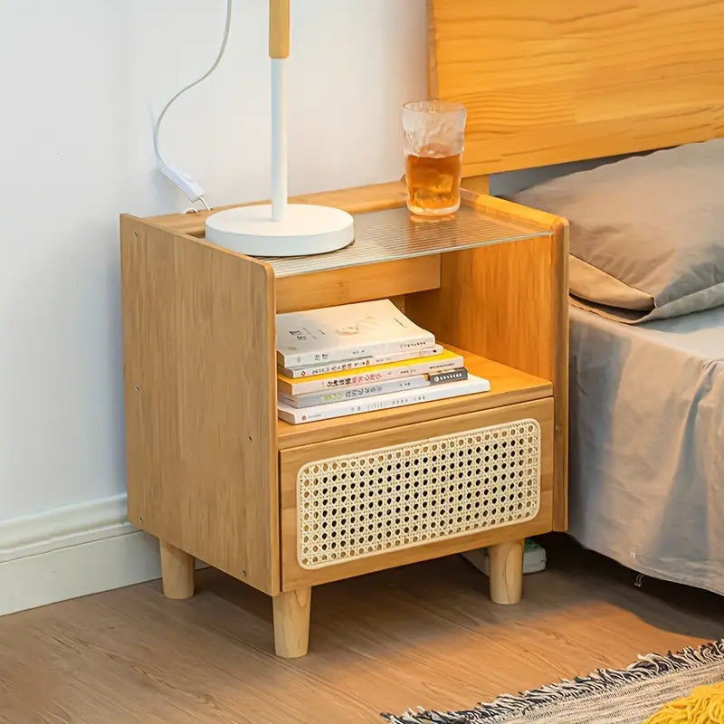 Modern Minimalist Bedside Table w/ Storage - Bamboo