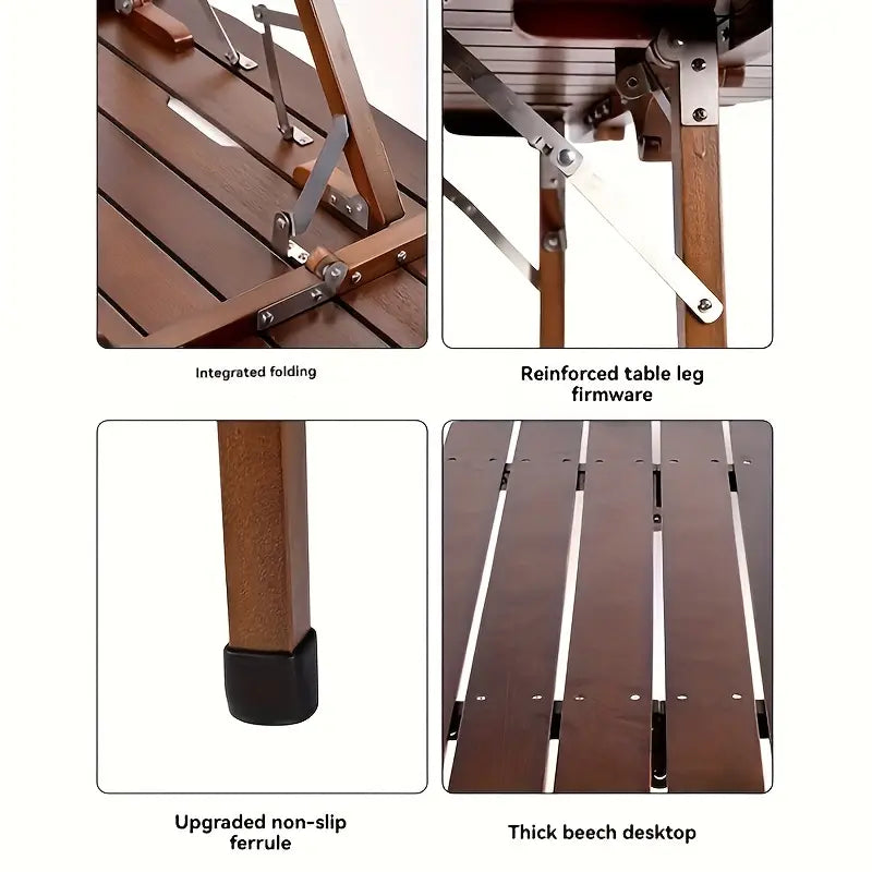 Portable Beech Wood Folding Table - Walnut Color