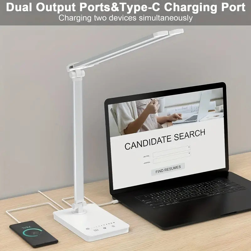 Adjustable Folding Desk Lamp for Home Office - Modern Double-Arm LED Banker Lamp, White