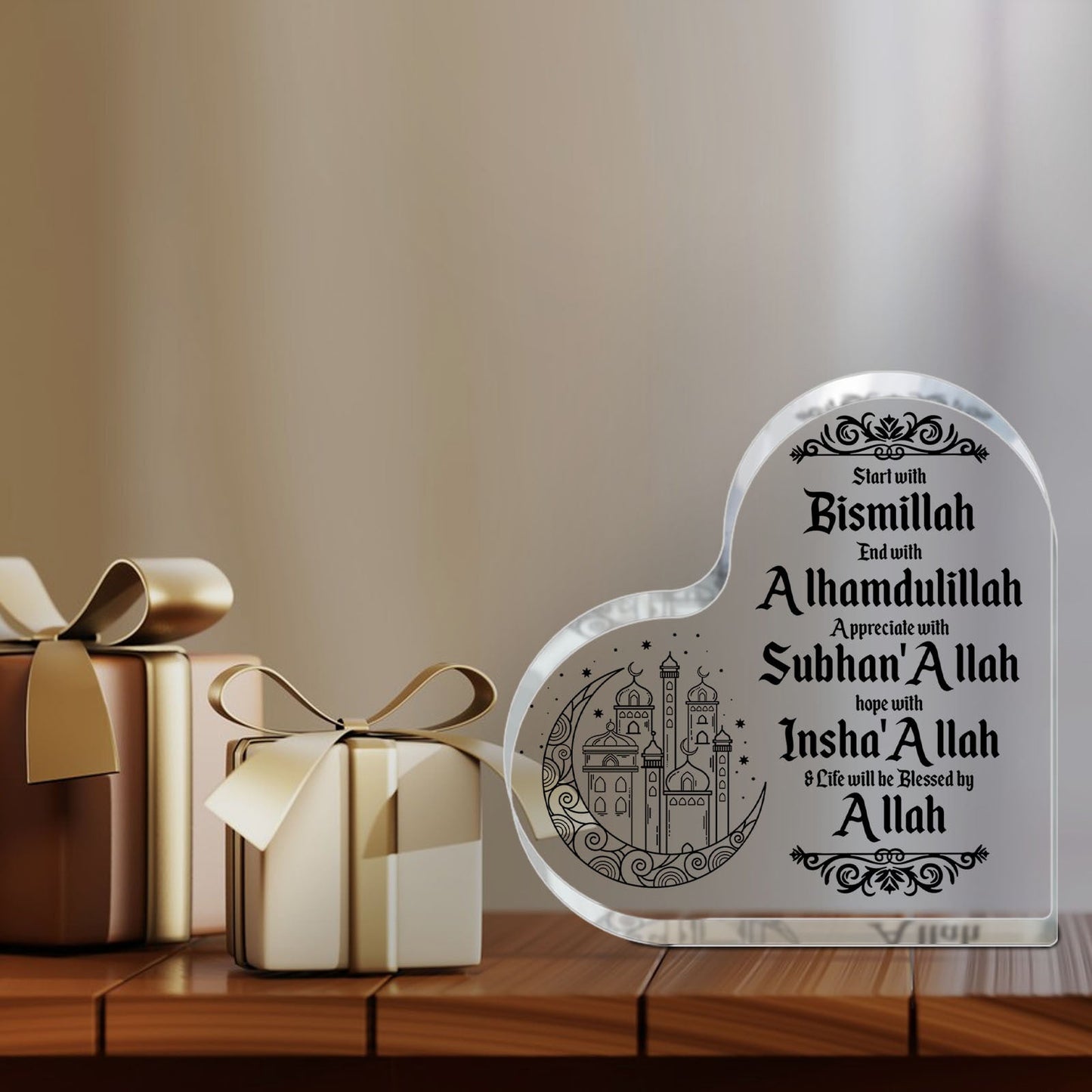 Islamic Acrylic Heart-Shaped Eid Mubarak Ornament