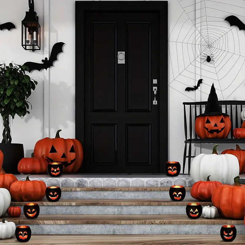 6-Piece Table Centerpiece Set – Black & Gold Glass Candle Holders