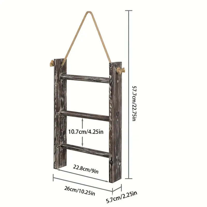 Rustic Wood Wall Hanging Towel Rack with 3 Tiers - Shabby Chic Style