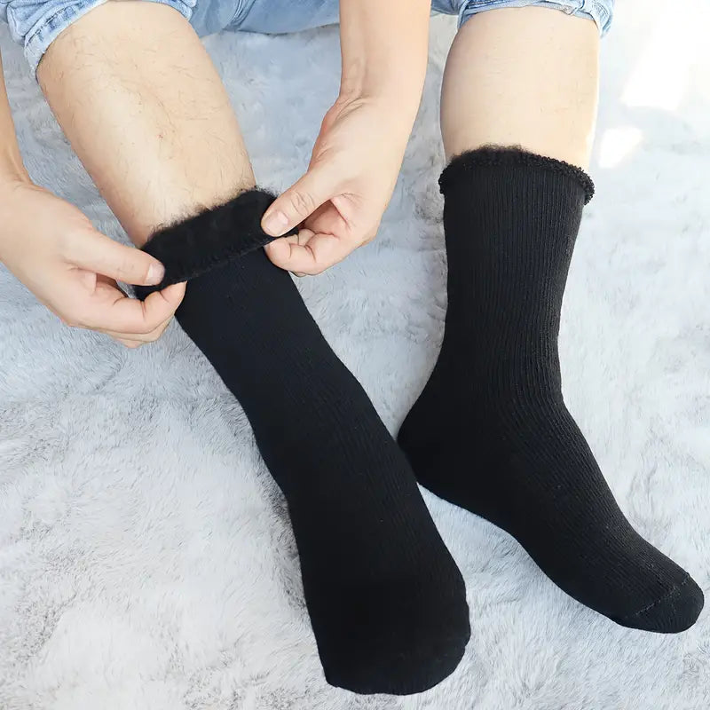 3 Pairs Black Heat Socks: Winter Warm Thermal Crew Boot Socks