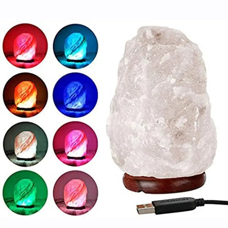 Harmony Glow Himalayan Crystal Salt Lamp - USB Powered, Color Changing LED Night Light White Stone