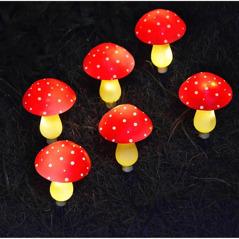 Solar Red Mushroom Garden Lights - 8 Modes Waterproof Decorative Outdoor Lighting (Set of 8)