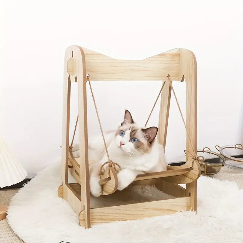 Wooden Rocking Bed Cat Furniture - Double Layer Cat Hammock
