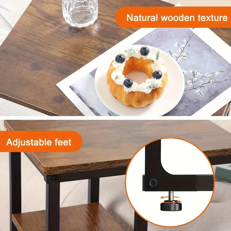 Wooden Sofa Side Table with Storage Rack - Classic Style