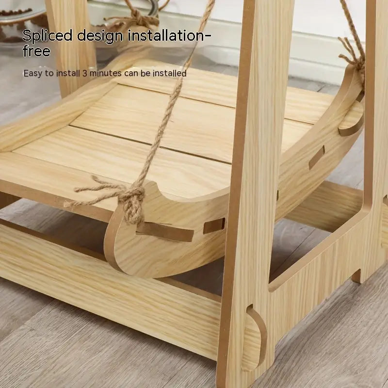 Wooden Rocking Bed Cat Furniture - Double Layer Cat Hammock