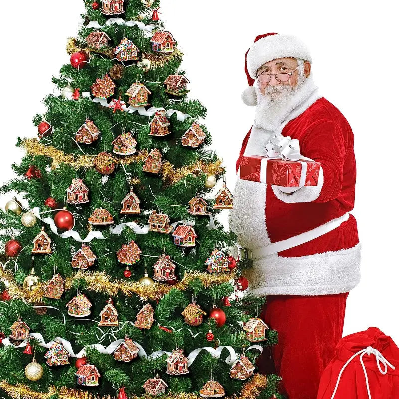 Wooden Christmas Ornaments: 15pcs Colorful Gingerbread Candy House Theme Festive Holiday