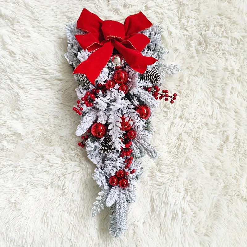 Christmas Flocking Wreath Door Hanging - Rattan Reverse Hanging Tree Decoration