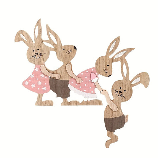 Rustic Wooden Easter Bunny Family Ornament 3D Decoration