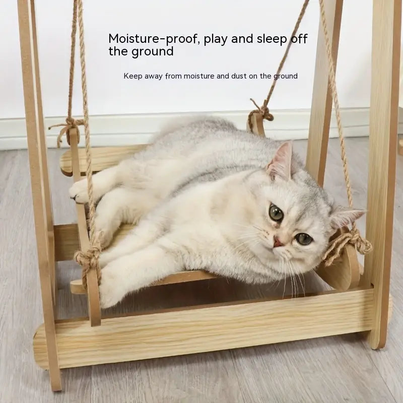 Wooden Rocking Bed Cat Furniture - Double Layer Cat Hammock