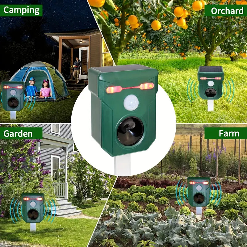 Ultrasonic Solar Animal Repeller with LED Lights & Motion Sensor