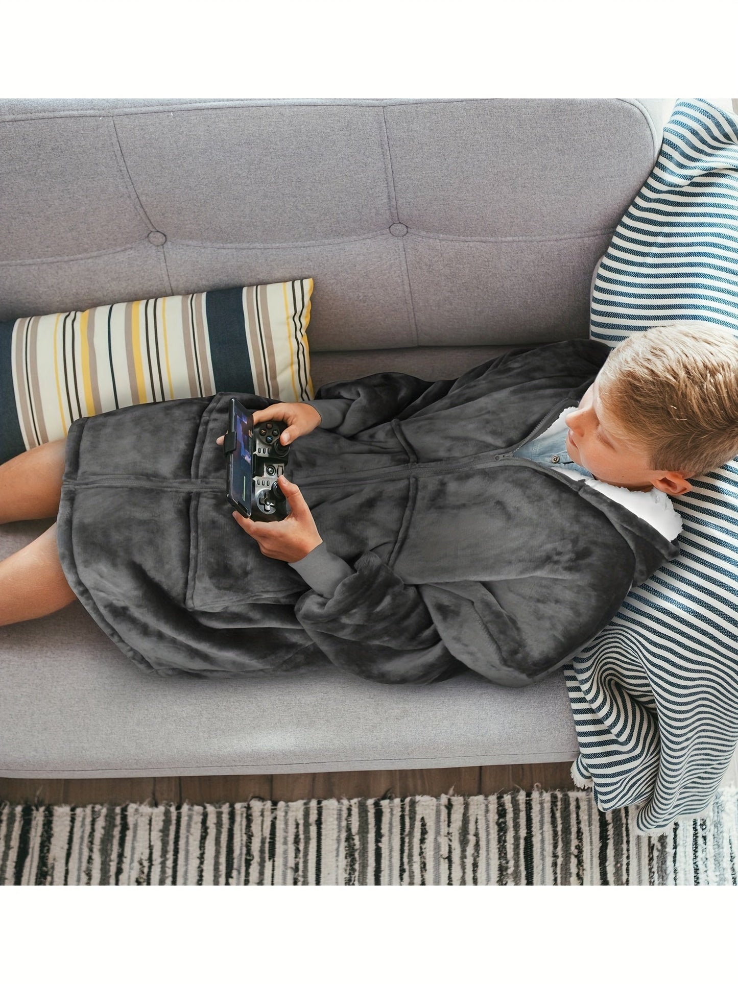 Men's Deep Gray Hooded Zip-Up Jacket