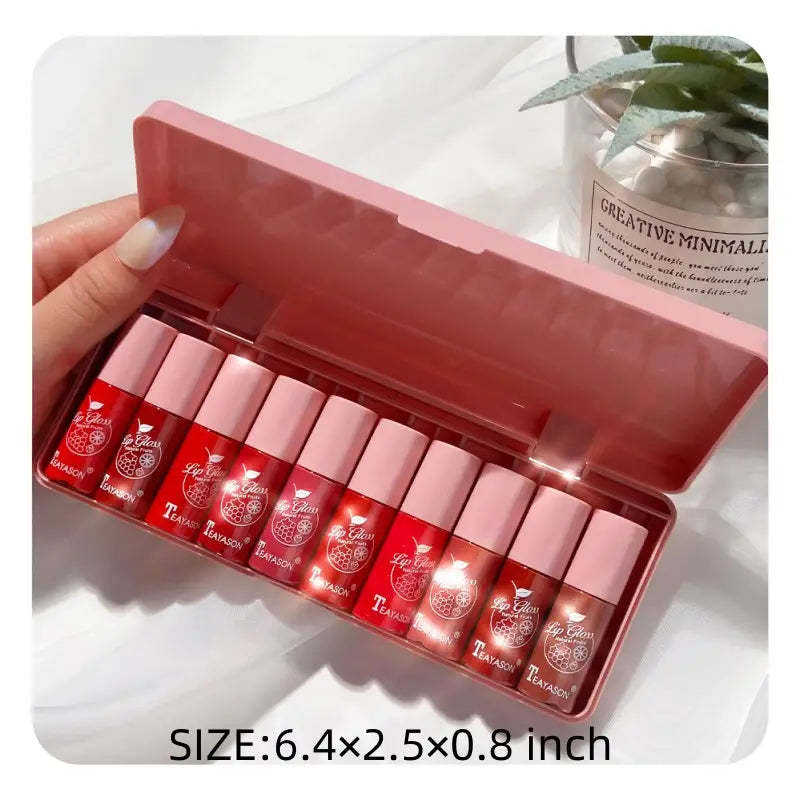 10 pcs Shimmer Mini Lip Gloss Kit - Hydrating Liquid Lipsticks Long Lasting