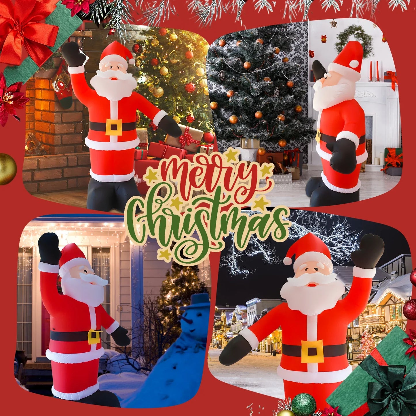 8FT Tall Inflatable Santa Claus with 9 LED Lights