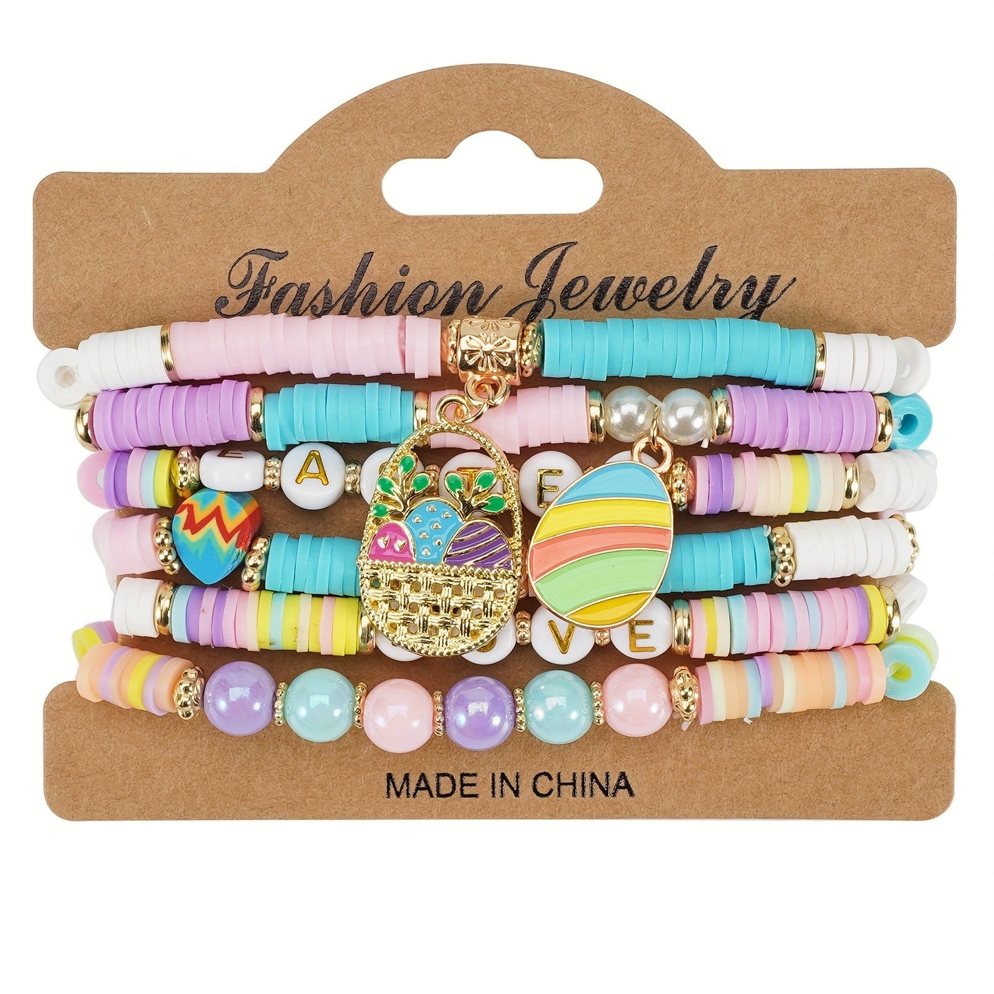 Vintage Easter Beaded Bracelets Set with Egg Charms
