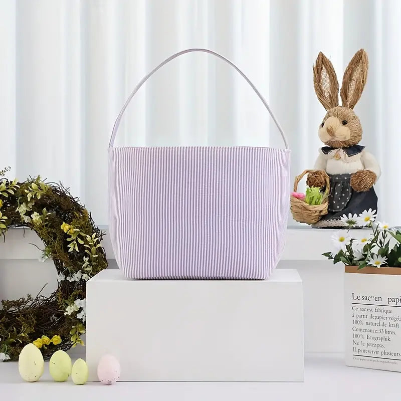 Easter Delight 3-Piece Seersucker Bunny Bag Set for Egg Hunting