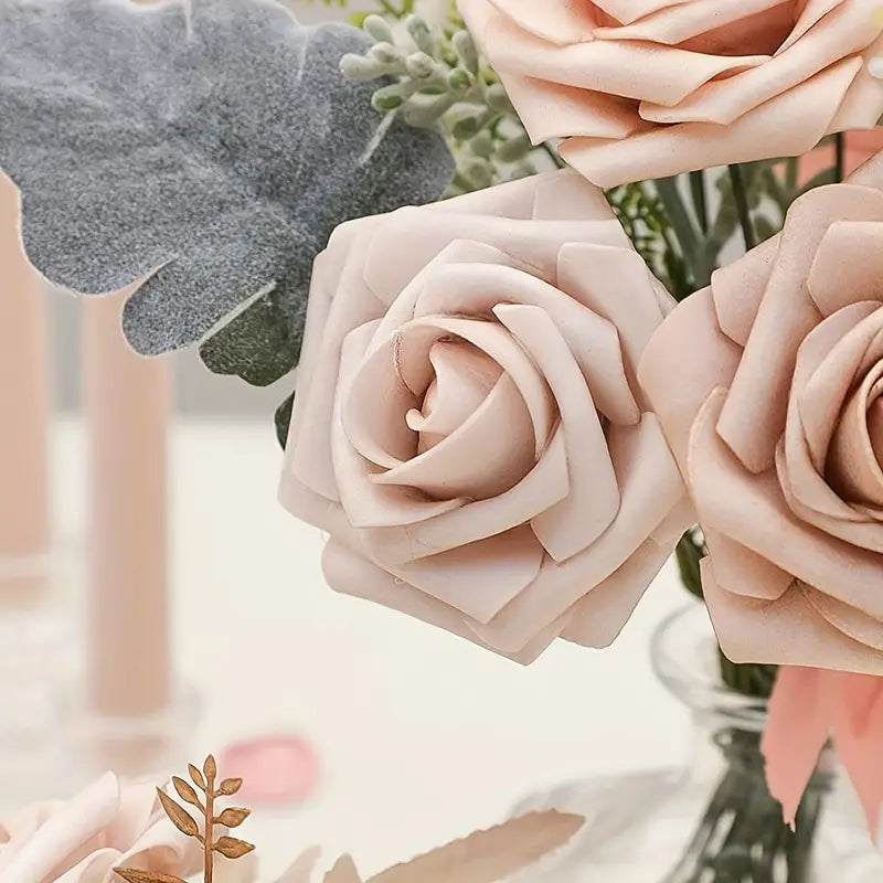 25pcs Real Touch Cinnamon Combination Artificial Rose Flower Arrangement - Warm Taupe & Nude