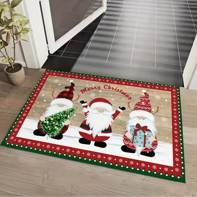 Merry Christmas Kitchen Rug - Festive Red and Green Polka Dots